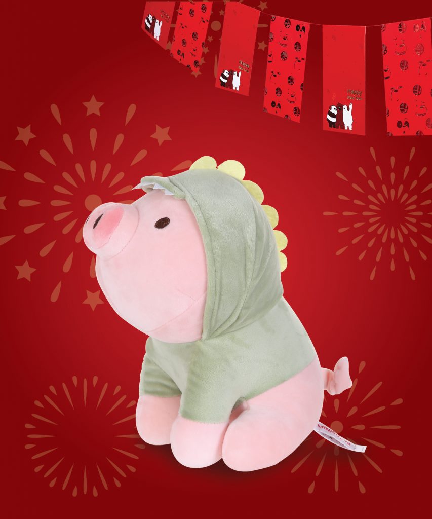 Pig Plush Toy in Dinosaur Costume available at Miniso.